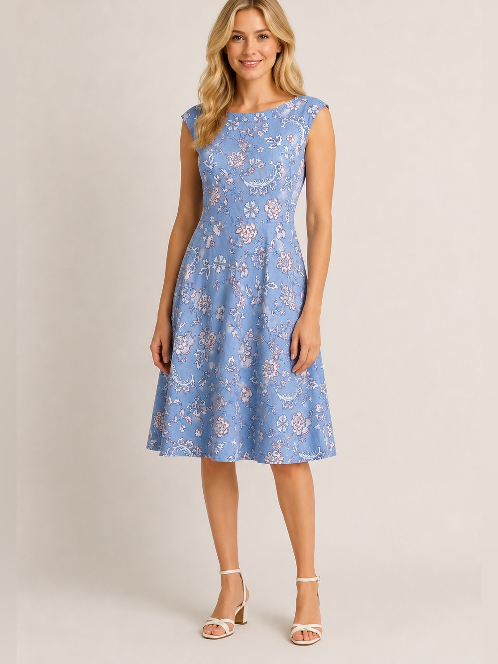 Joules blue floral fit and flare cottagecore sleeveless lined size 8